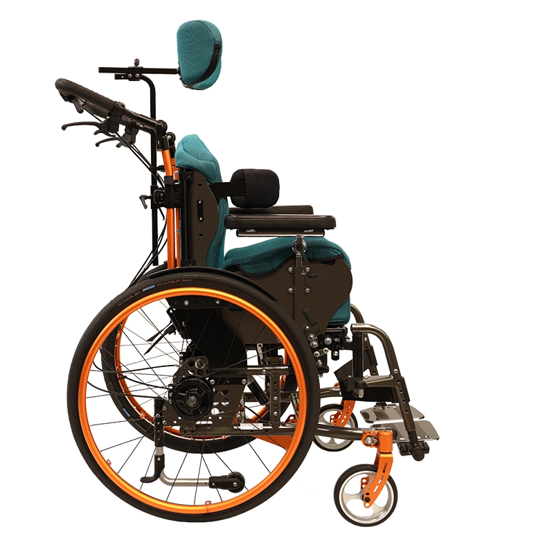 Kantelrollstuhl-LoopRS-titangrau-petrol-orange-rechts