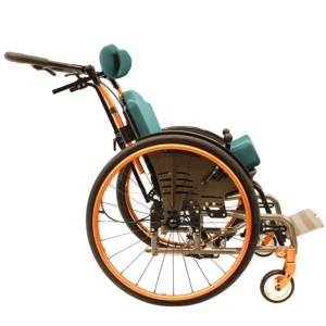 Kantelrollstuhl Tilty Vario titangrau eloxal goldorange