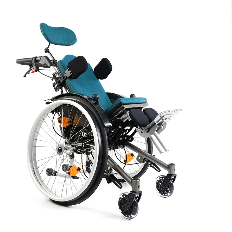 Kantelrollstuhl Kinder Mio Move titangrau petrol gekantelt